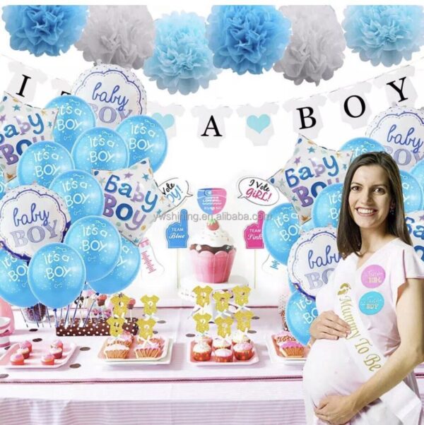 Boy Gender Reveal Baby Shower Decorations Set Balloons Banner Topper