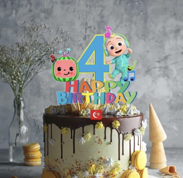 Cocomelon Cake Topper Kids 4th Birthday Cup Cake Decoration Baby Party Supplies